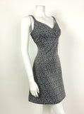 VTG 70s GREY SILVER GLITTER LUREX STRAPPY SWEETHEART ACANTHUS A-LINE DRESS 8