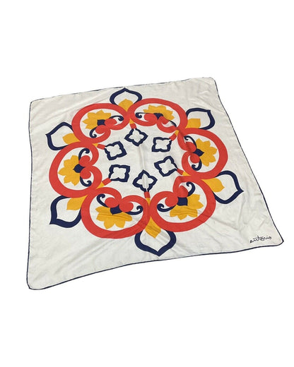 VINTAGE 60s 70s WHITE BLUE RED YELLOW FLORAL MOTIF MOD ANTONIO SILK SCARF