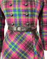 VTG 60s STYLE 90s NINA RICCI PURPLE PINK GREEN TARTAN CHECKED PRINCESS COAT 6 8