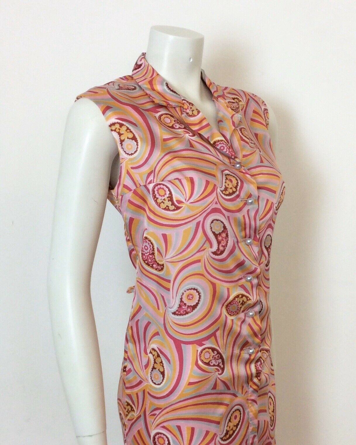 VINTAGE 60S 70S PINK ORANGE SWIRLY PSYCHEDELIC PAISLEY DRESS 14