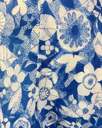VINTAGE 60s 70s BLUE WHITE FLORAL PUFF SLEEVE SWING DRESS 8