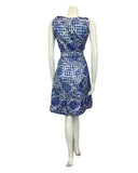 VINTAGE 60s 70s BLUE SILVER WHITE MOD MINI PARTY CHRISTMAS EVENING DRESS 10