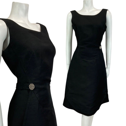 VINTAGE 60s 70s BLACK A-LINE MOD MINI PARTY CHRISTMAS EVENING DRESS 12