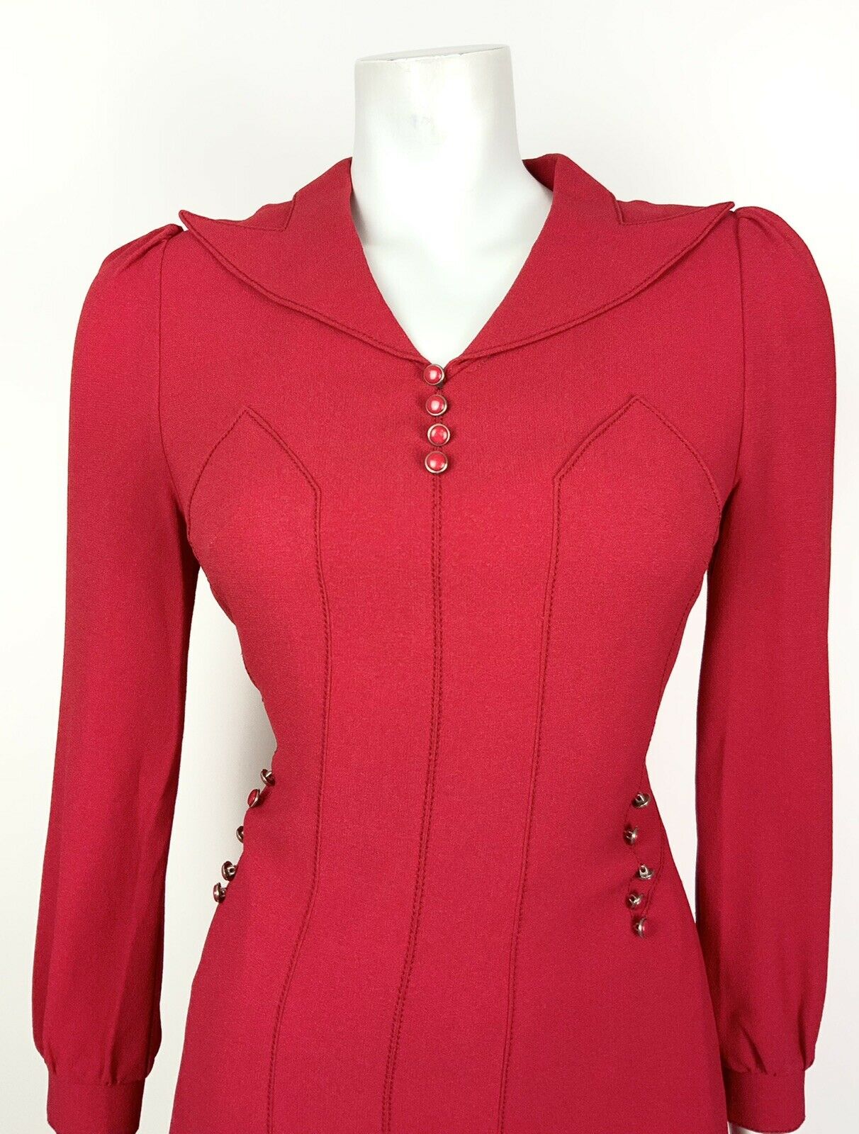 VINTAGE 60s 70s PILLARBOX RED WING COLLAR MOD MINI DRESS 8 10