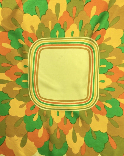 VINTAGE 60s 70s YELLOW GREEN ORANGE GEOMETRIC LEAFY MOD SILK SQUARE SCARF