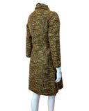 VTG 60s 70s BROWN GREEN YELLOW BOUCLE WOOL DOUBLE-BREASTED PRINCESS COAT 10 12