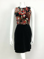 VTG 60s 70s BLACK RED BROWN BLUE FLORAL PAISLEY VELVET PARTY DRESS 6