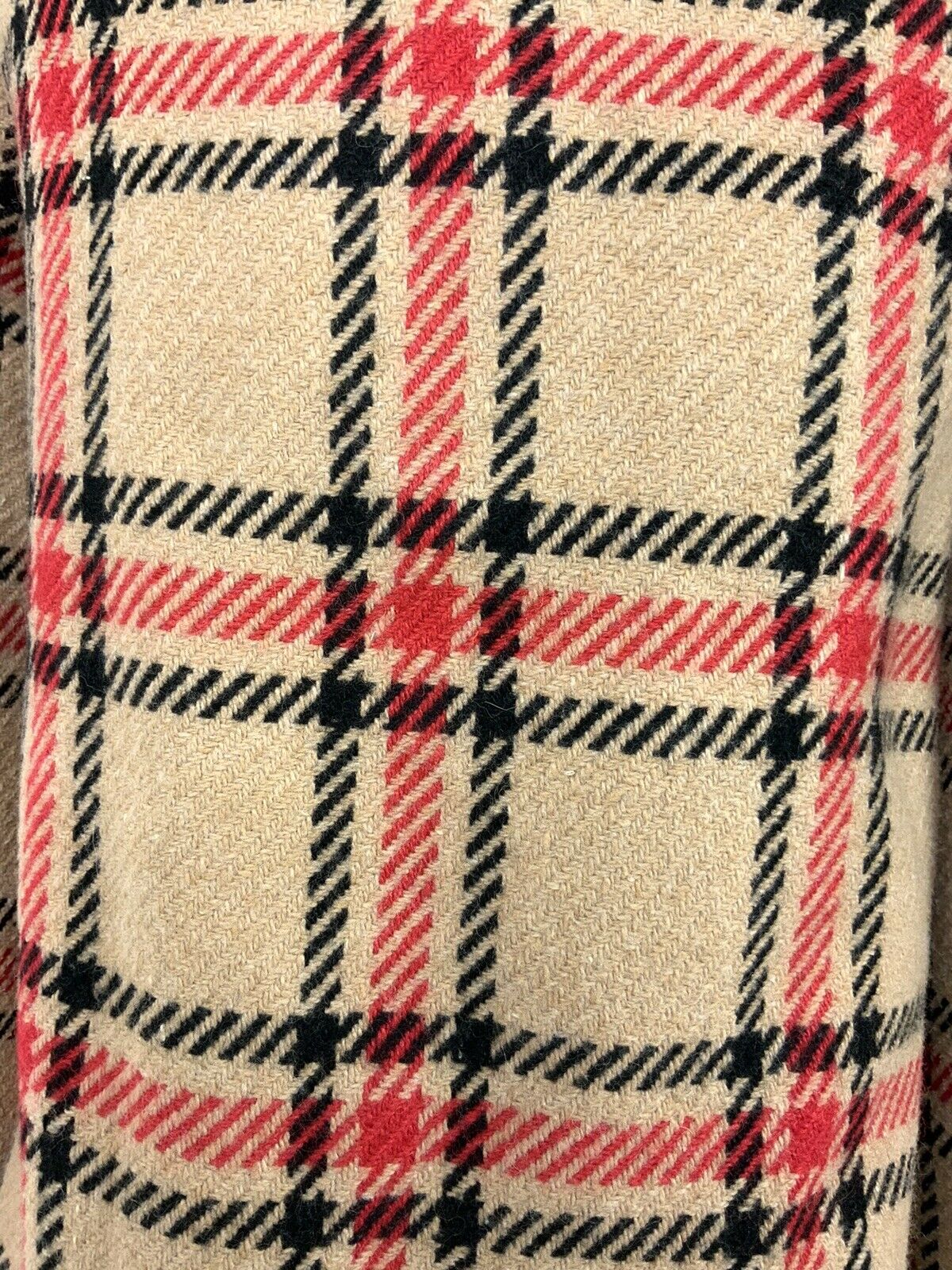 VINTAGE 60s 70s BEIGE BLACK RED PLAID CHECKERED SWING COAT 8 10