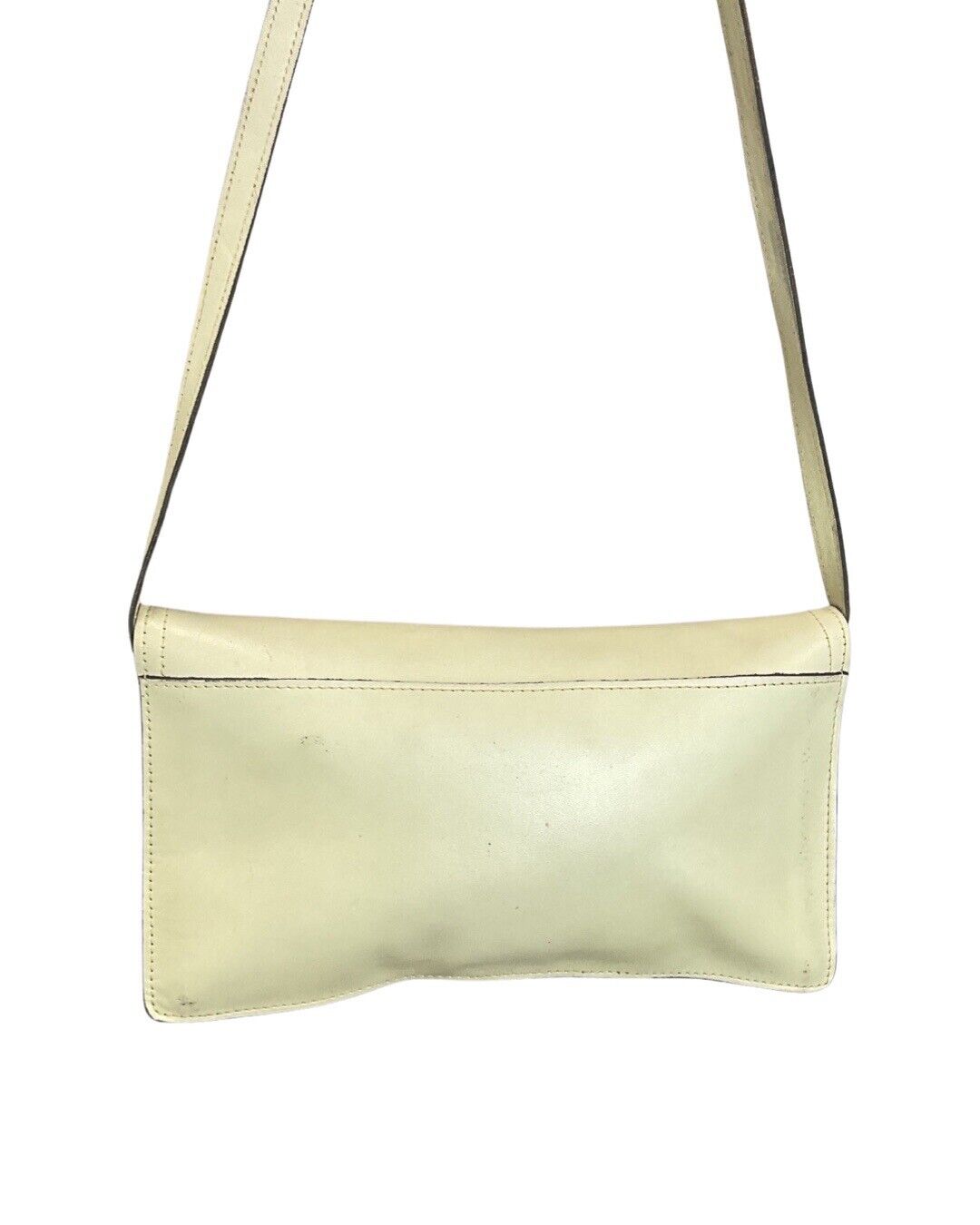 VINTAGE 60s 70s CREAM WHITE GOLD MOD LEATHER SHOULDER BAG