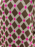 VTG 60s 70s MOD BROWN WHITE PINK DIAMOND CHECKERED GEOMETRIC DRESS 10 12