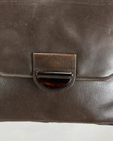 VINTAGE 60s 70s DARK BROWN MOD BOHO LEATHER BOWLING BAG