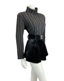 VINTAGE 60s 70s BLACK IRIDESCENT STRIPED ROLL-NECK TURTLENECK KNIT TOP 12 14