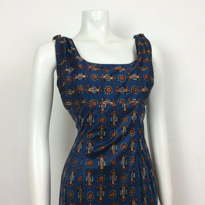 60S VINTAGE BLUE ORANGE PATTERN MAXI DRESS 10