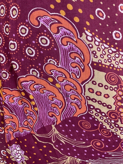 VINTAGE 60s 70s PURPLE ORANGE PSYCHEDELIC FLORAL MOD PEPLUM MAXI DRESS 8 10