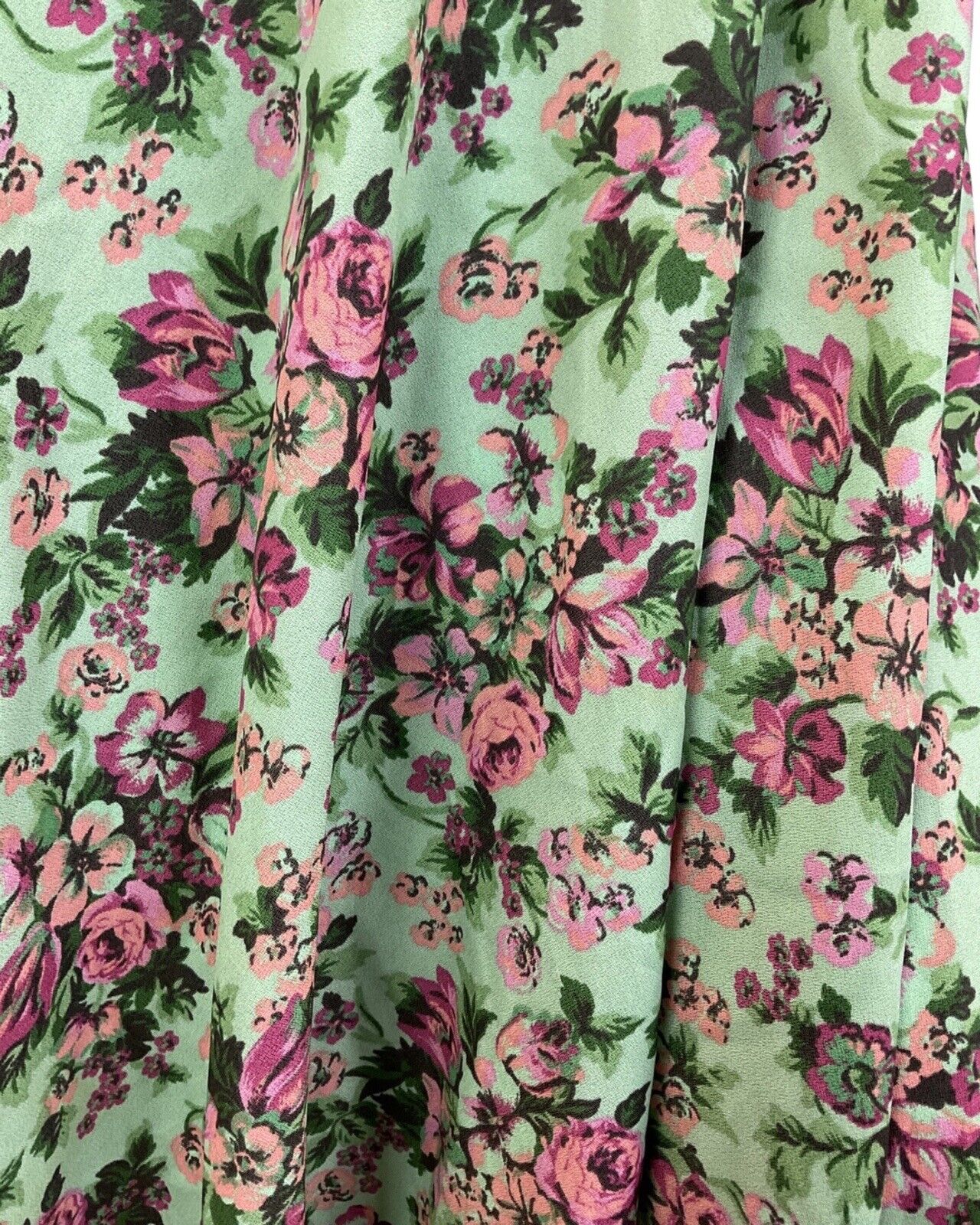 VINTAGE 60s 70s GREEN PINK ROSE FLORAL CAPE SLEEVE BOHO SUMMER MAXI DRESS 8 10