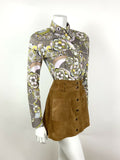 VTG 60s 70S STYLE 90s GREY PINK GREEN BLACK FLORAL PSYCHEDELIC DAGGER BLOUSE 10