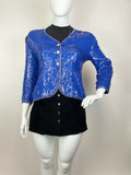 VINTAGE 70s 80s BRIGHT BLUE GOLD DISCO PARTY GLAM SEQUIN TROPHY JACKET 16 18