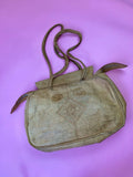 VINTAGE 60S 70S LIGHT TAN STAMPED LEATHER SHOULDER TRAVEL BAG BOHO