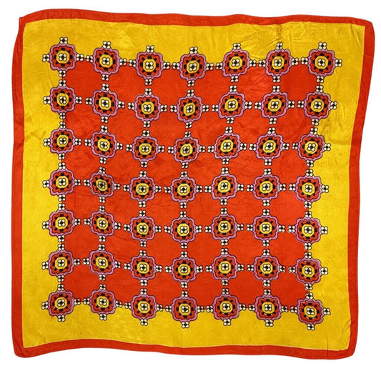 VINTAGE 60s 70s RED YELLOW GEOMETRIC TILED MOD DECO SQUARE SCARF