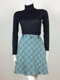 VTG 70s BLUE YELLOW WHITE CHECKED FULL SWING SKIRT SZ 8