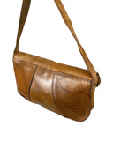 VINTAGE 60s 70s TAN BROWN LEATHER BOHO MOD BAGUETTE SHOULDER BAG