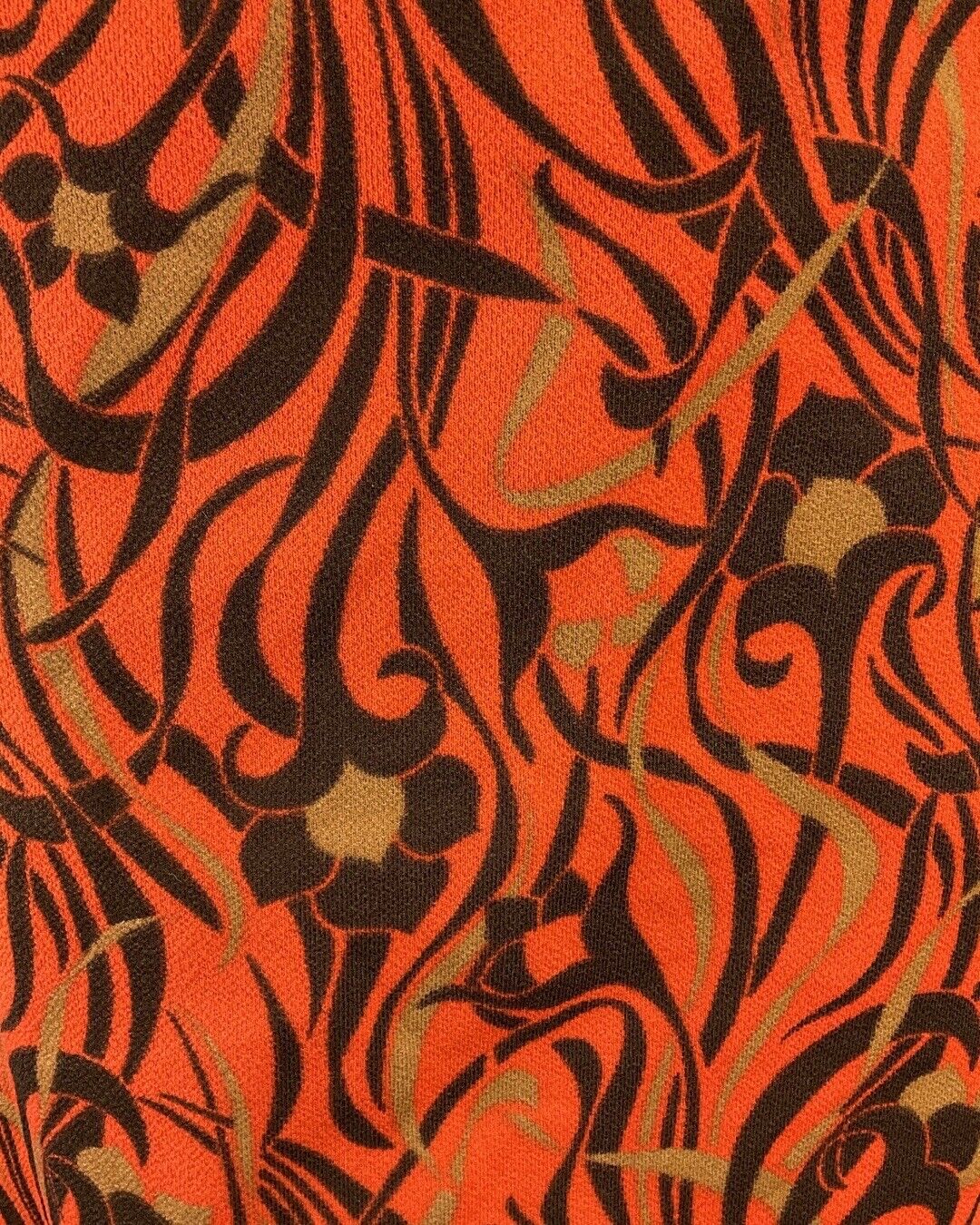 VINTAGE 60s 70s ORANGE BROWN GOLD PSYCHEDELIC SWIRL FLORAL MOD MIDI SKIRT 12