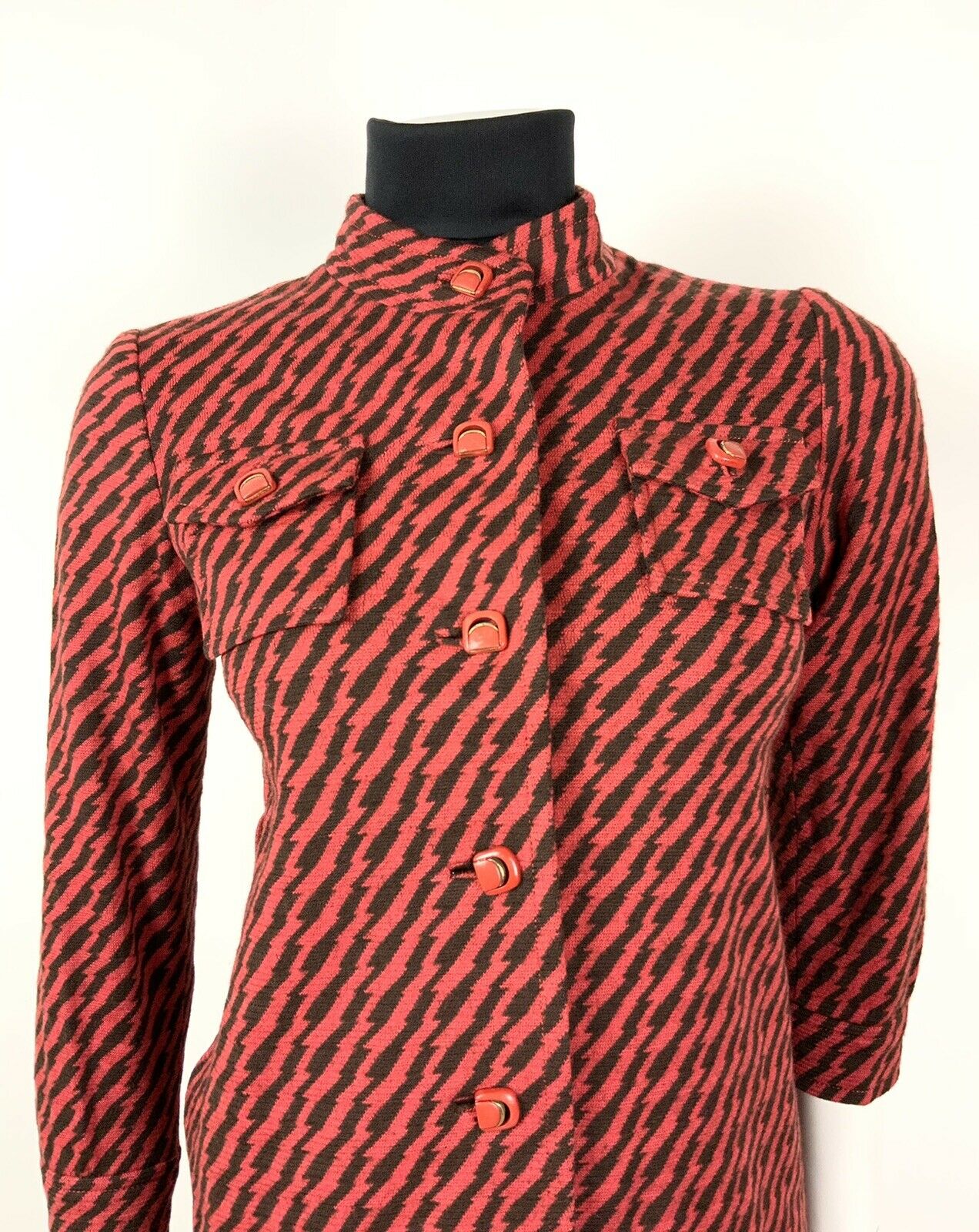 VINTAGE 60s 70s RED BLACK GOLD ZIG-ZAG LIGHTNING BOLT MOD SWING COAT 8