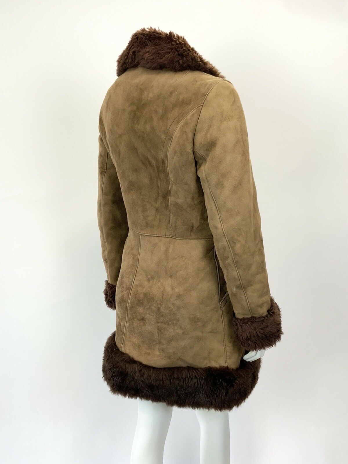 VINTAGE 60s 70s SOFT BROWN SUEDE LEATHER SHEARLING BOHO MOD PENNY LANE COAT 12