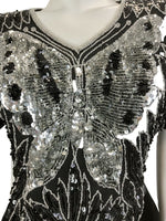 VINTAGE 70s BLACK SILVER SEQUIN BEADED BUTTERFLY DISCO STUDIO 54 GLAM TOP 10