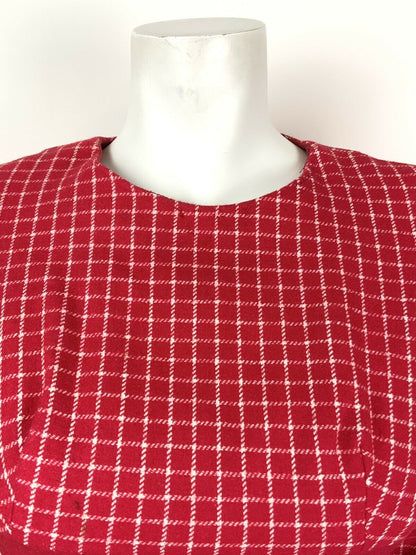 VTG 60s 70s MOD PILLARBOX RED WHITE GRID PLAID CHECKED FLARED DRESS 8 10