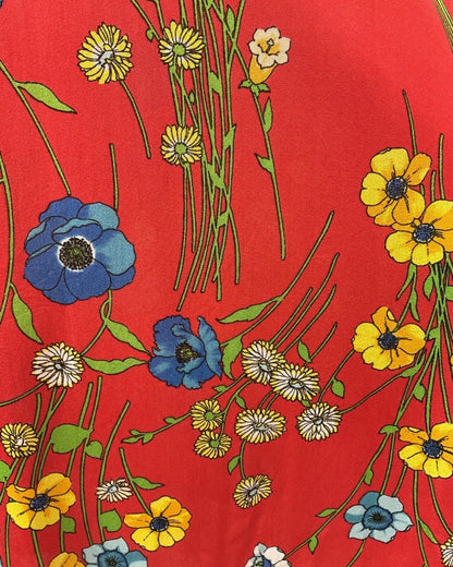 VINTAGE 60s 70s RED BLUE YELLOW FLORAL POPPY SLEEVELESS MOD MAXI DRESS 8