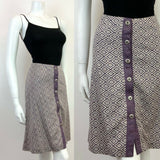 VINTAGE 60s 70s PURPLE CREAM GEOMETRIC IKAT BIRDS EYE MOD A-LINE SKIRT 8 10