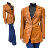 VINTAGE 60s 70s TAN BROWN MOD SOFT LEATHER BLAZER JACKET 14