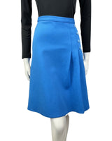 VINTAGE 60s 70s BRIGHT BLUE PLEATED MOD A-LINE SKIRT 8