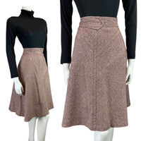 VINTAGE 60s 70s PURPLE MAROON WHITE TWEED BOUCLE WOOL FLARED MIDI SKIRT 8