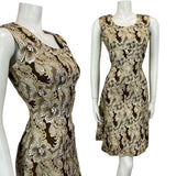 VINTAGE 60s 70s BROWN GOLD SILVER MOD MINI PARTY CHRISTMAS EVENING DRESS 10 12