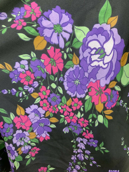 VINTAGE 60s 70s BLACK PURPLE PINK GREEN FLORAL SHEER FLOATY SWEETHEART DRESS 6 8