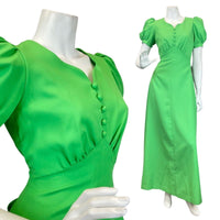 VINTAGE 60s 70s APPLE GREEN PUFF SLEEVE MOD MAXI DRESS 6 8