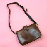 VINTAGE 60s 70s BROWN GOLD LEATHER MOD BOHO MINI SHOULDER BAG