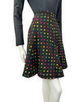 VINTAGE 60s 70s BLACK GREEN YELLOW POLKA-DOT MOD SWING MINI SKIRT 8