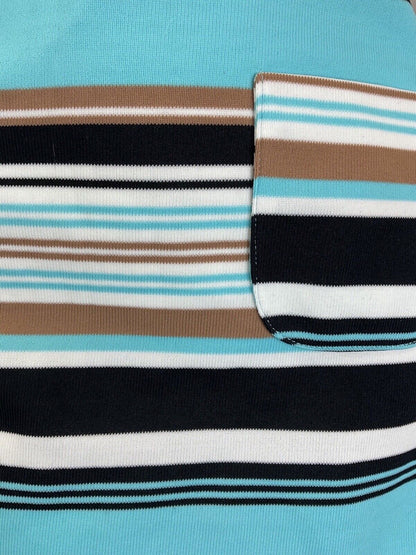 VINTAGE 60s 70s BLUE BROWN BLACK STRIPED MOD PINAFORE MINI SLEEVELESS DRESS 8 10