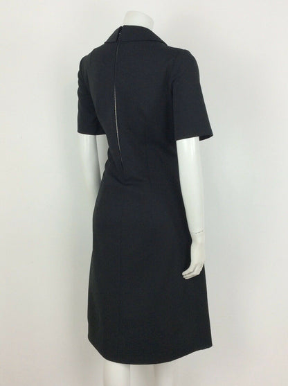 VINTAGE 60S BLACK PINK GREY WHITE ABSTRACT DAGGER COLLAR DRESS 14