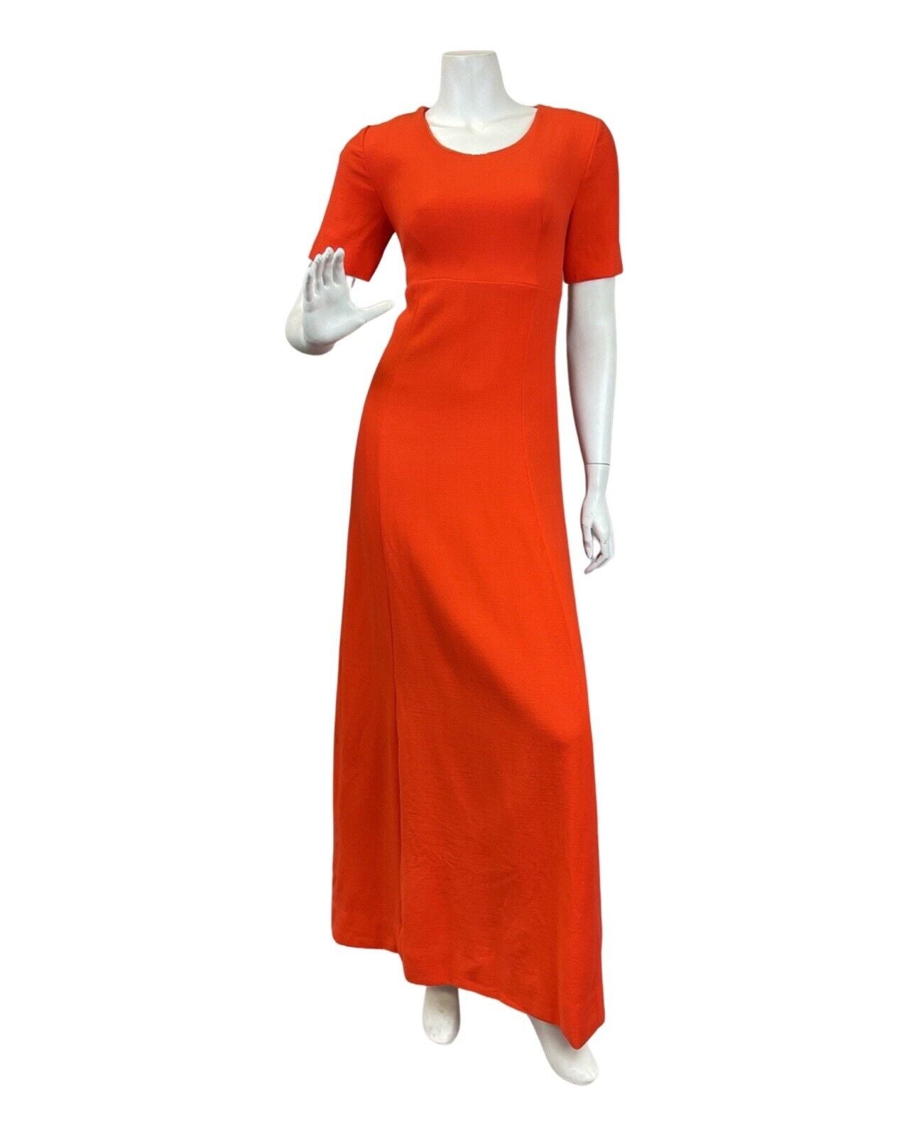 VINTAGE 60s 70s BRIGHT ORANGE MOD SHORT-SLEEVE MAXI DRESS 8