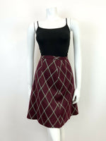 VINTAGE 60s 70s PLUM PURPLE GREEN WHITE DIAMOND CHECKED MOD SKIRT 8 10