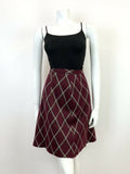 VINTAGE 60s 70s PLUM PURPLE GREEN WHITE DIAMOND CHECKED MOD SKIRT 8 10