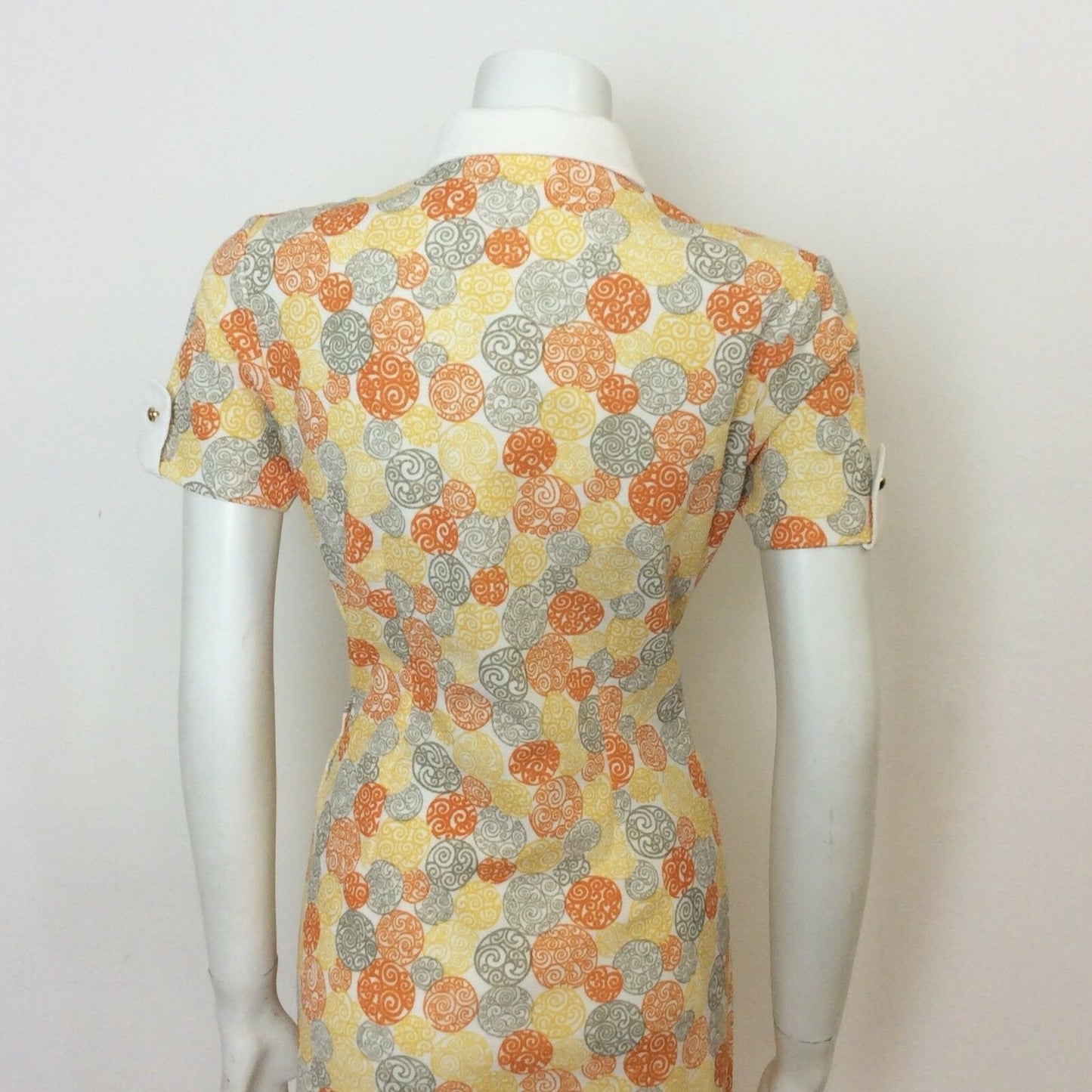 VTG 70S ORANGE YELLOW WHITE GREY SWIRL JAPANESE SHIRT DRESS 10 12