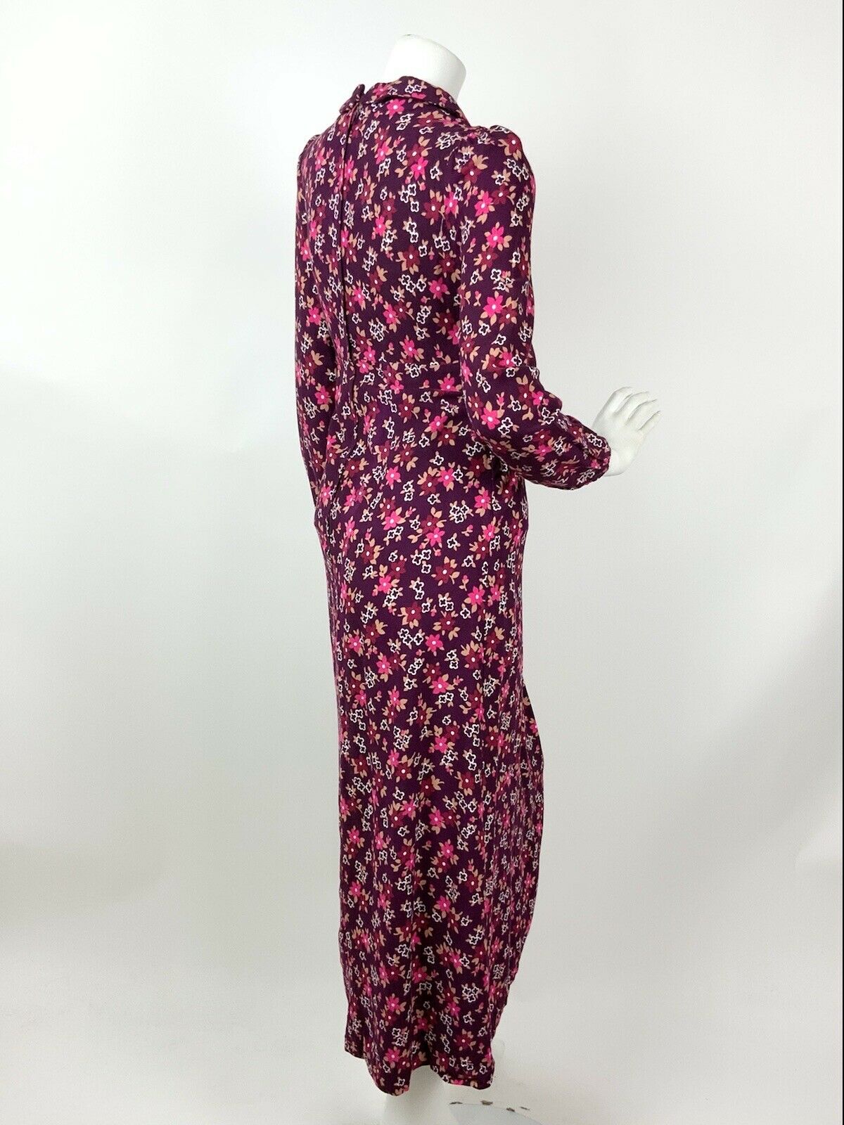 VTG 60s 70s PURPLE PINK WHITE FLORAL PSYCHEDELIC MOD SPOON COLLAR MAXI DRESS 8