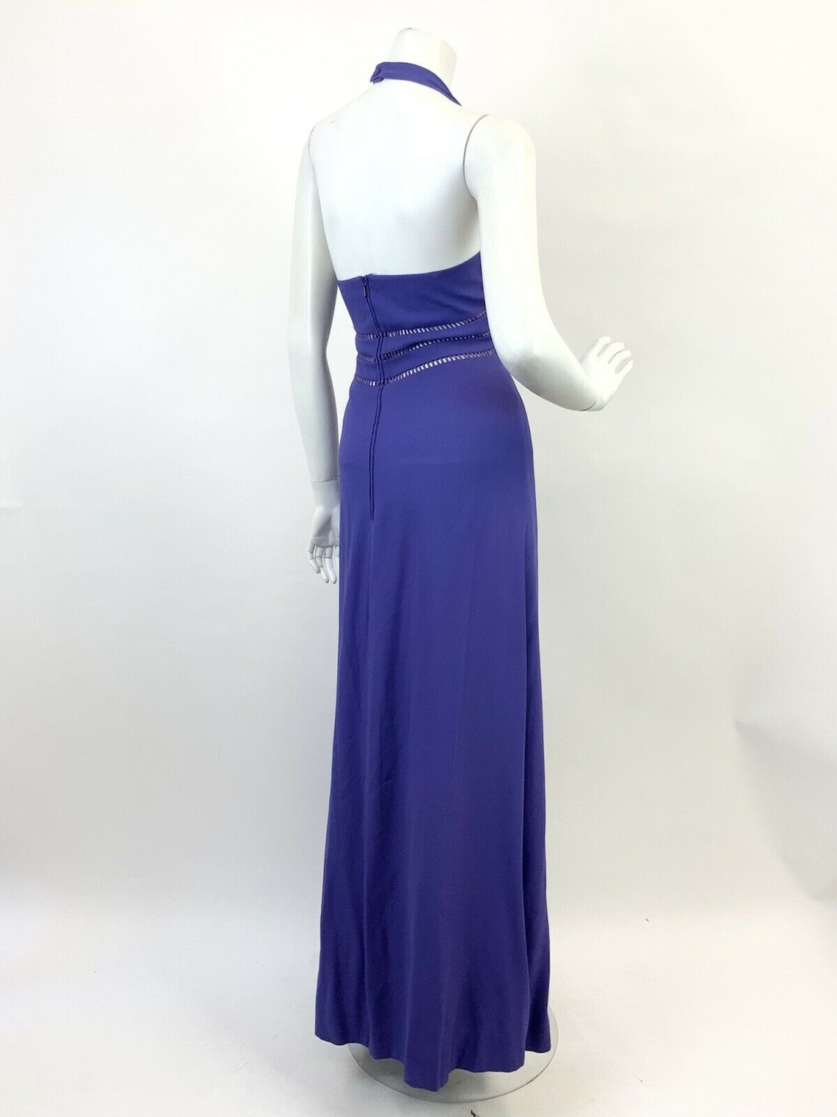 VTG 60s 70s VIOLET PURPLE CUT-OUT STUDIO 54 GLAM PLUNGING HALTER MAXI DRESS 10