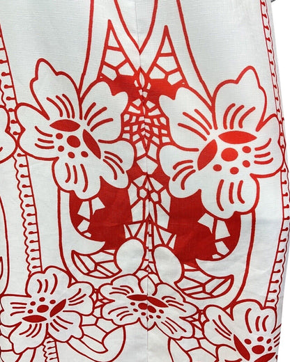 VINTAGE 60s 70s WHITE RED FLORAL BOHO FOLK SLEEVLESS MAXI DRESS 12 14