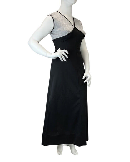 VINTAGE 60s 70s BLACK SILVER DISCO PARTY SLEEVELESS MAXI DRESS 14